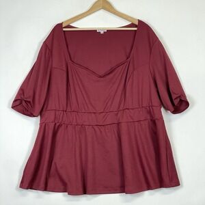 Kiyonna Maroon Short Sleeve Flare Waist Pullover Knit Shirt Top Women's 4 4X‎